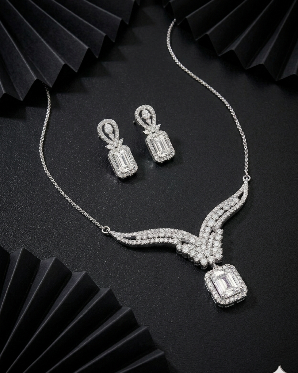 Silver Emerald Radiant Set