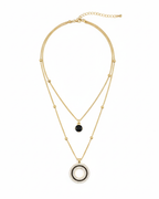Gold-Plated Double Layered Necklace with Black & White Stone Pendants