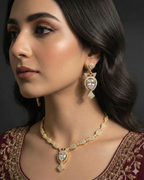 Gold Plated Teardrop & Crimson Stone Necklace Set