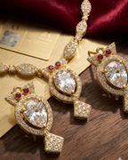 Gold Plated Teardrop & Crimson Stone Necklace Set