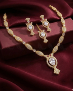 Gold Plated Teardrop & Crimson Stone Necklace Set