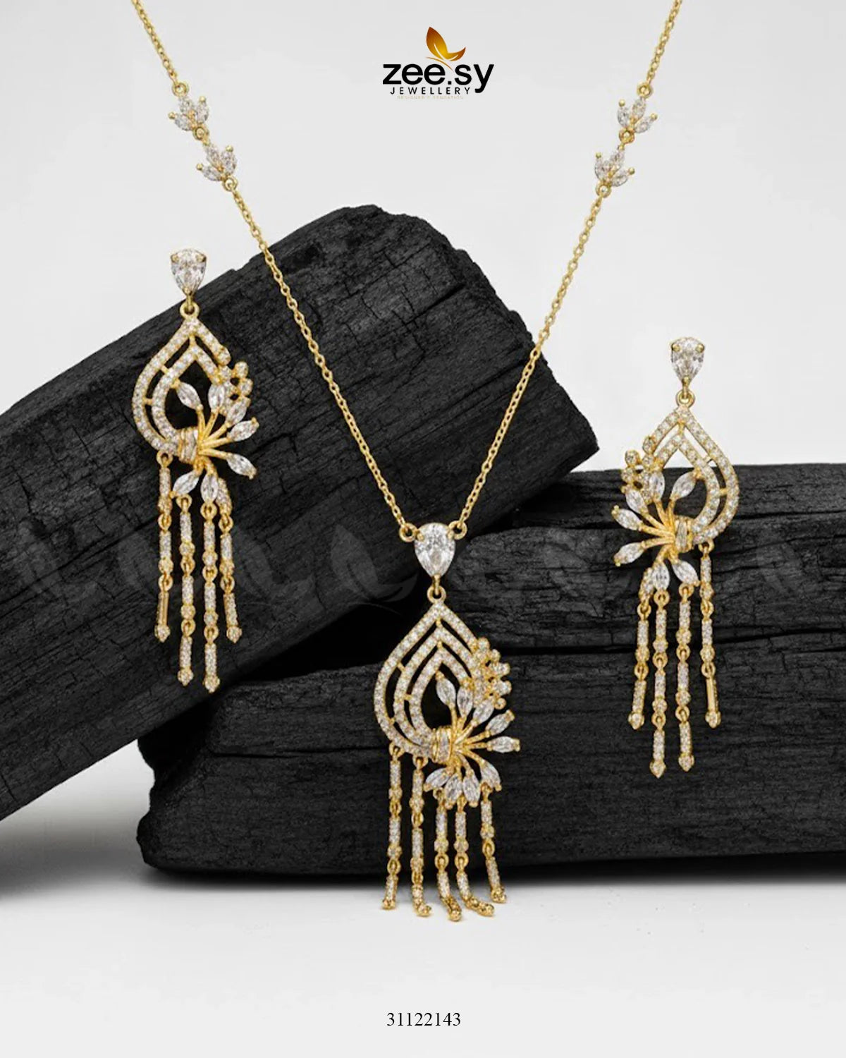 Diamond Lantern Drop Necklace Set