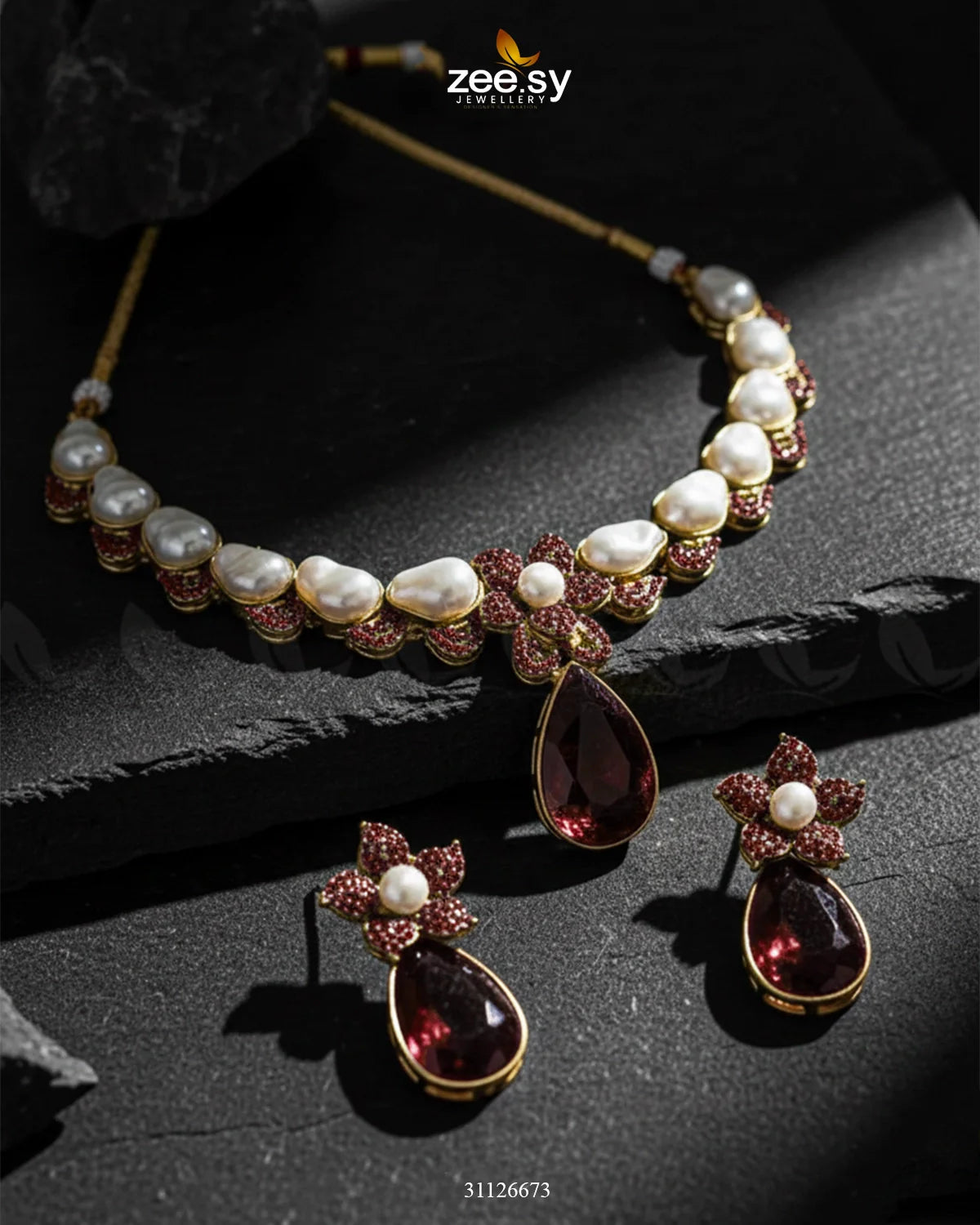 Oceanic Baroque Teardrop Necklace Set